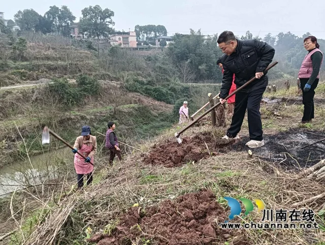 泸县太伏镇照南山村奏响特色产业“协奏曲”(图1) 配图1:驻村人员带领村民在产业园区内劳作(图片作者:郑婵娟).jpg